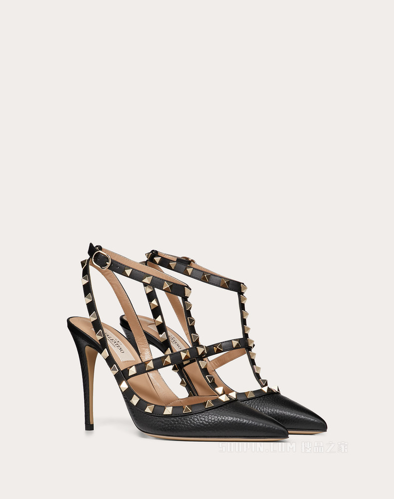 Rockstud 粒面小牛皮系带铆钉高跟鞋 （鞋跟高 10 厘米）