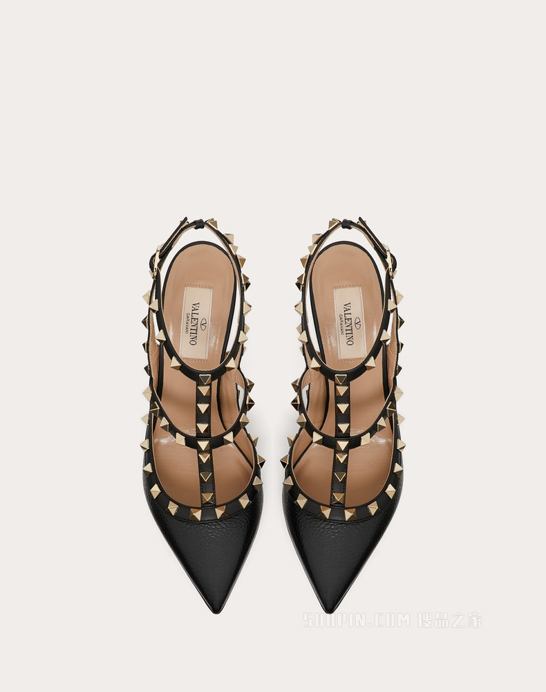 Rockstud 粒面小牛皮系带铆钉高跟鞋 （鞋跟高 10 厘米）