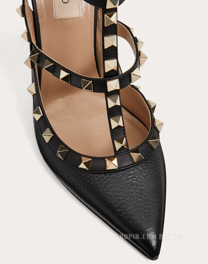 Rockstud 粒面小牛皮系带铆钉高跟鞋 （鞋跟高 10 厘米）
