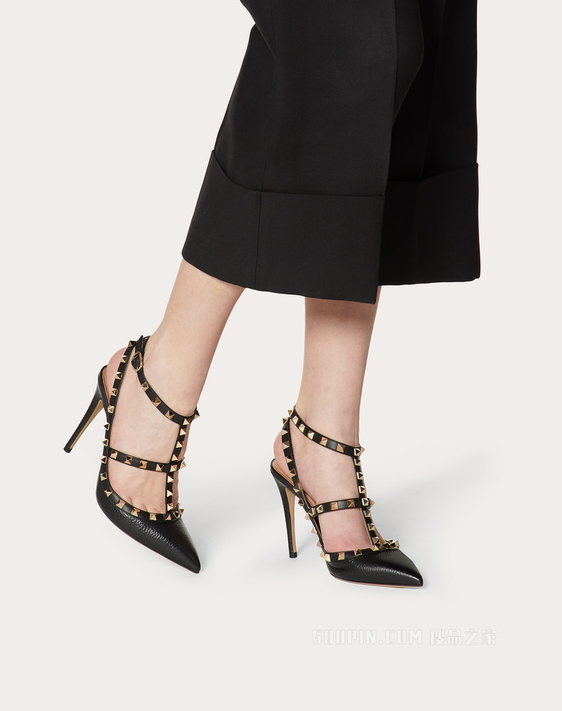 Rockstud 粒面小牛皮系带铆钉高跟鞋 （鞋跟高 10 厘米）