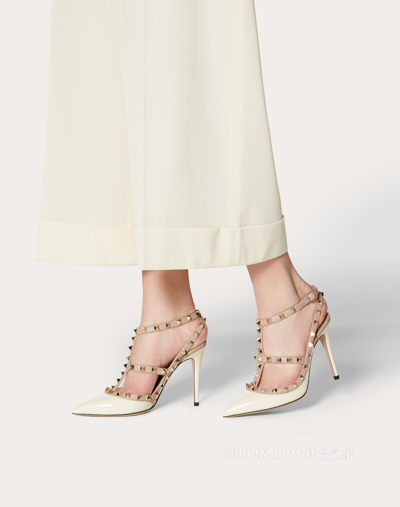 Rockstud 漆皮系带铆钉高跟鞋（鞋跟高 10 厘米）