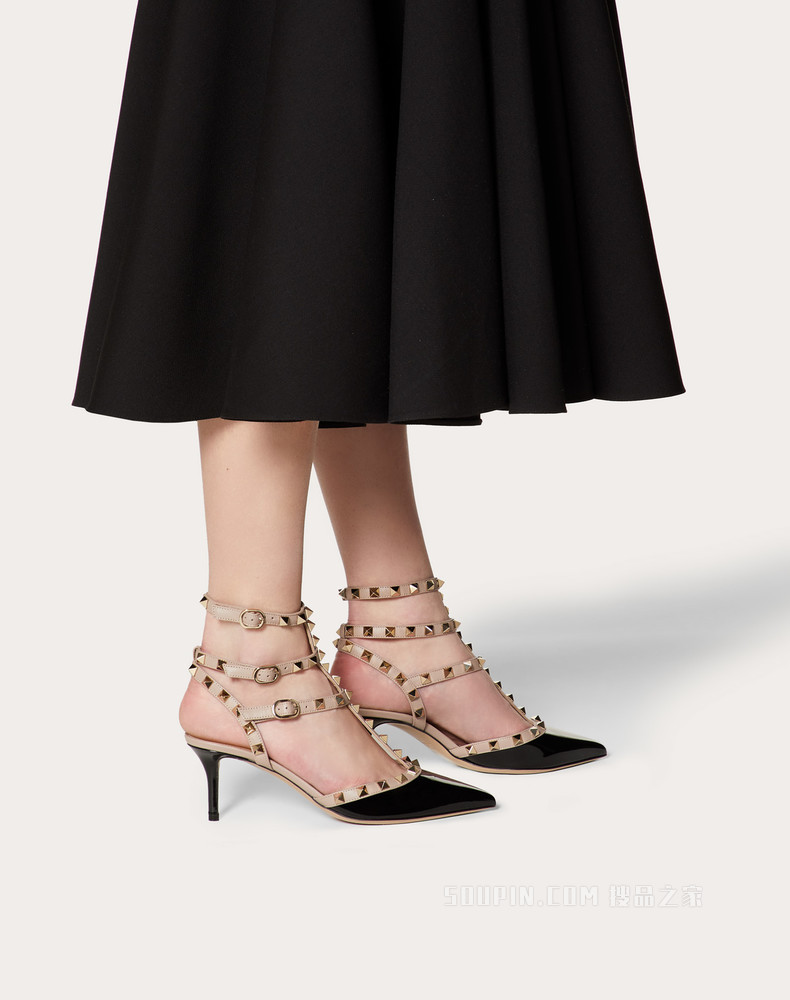 Rockstud 漆皮系带铆钉高跟鞋 （鞋跟高 6.5 厘米）