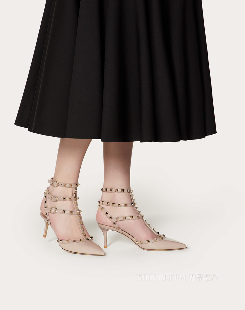 Rockstud 漆皮系带铆钉高跟鞋 （鞋跟高 6.5 厘米）