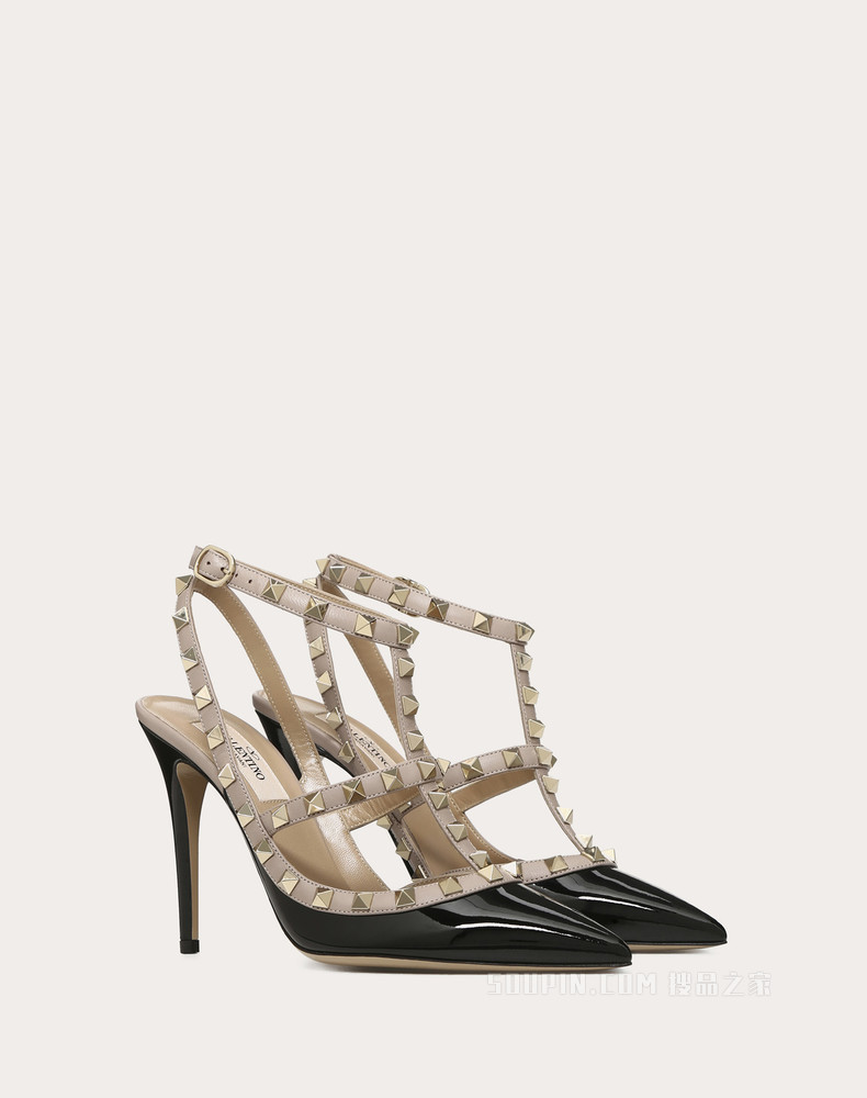 Rockstud 漆皮系带铆钉高跟鞋（鞋跟高 10 厘米）