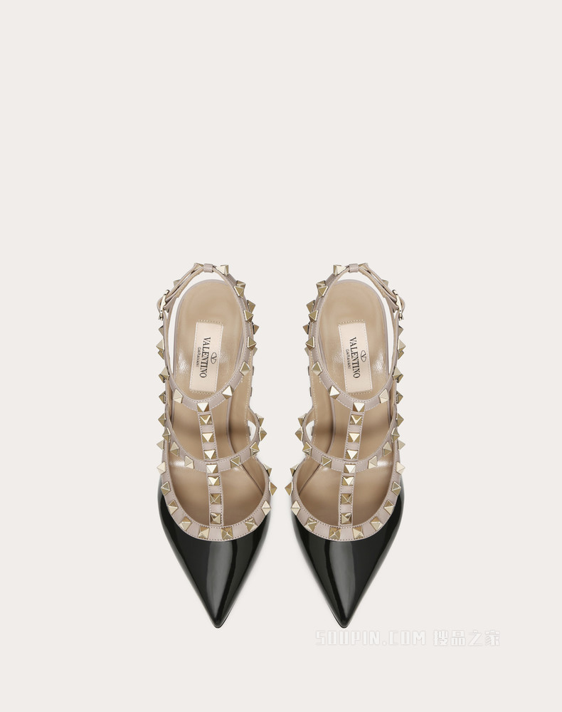 Rockstud 漆皮系带铆钉高跟鞋（鞋跟高 10 厘米）