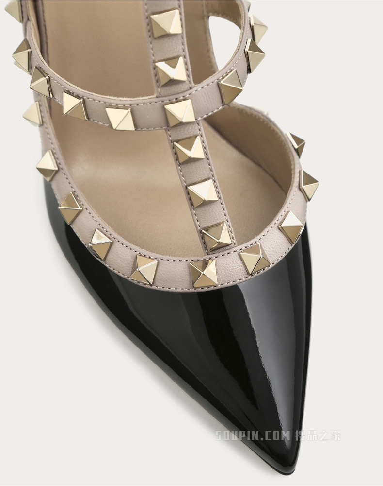 Rockstud 漆皮系带铆钉高跟鞋（鞋跟高 10 厘米）