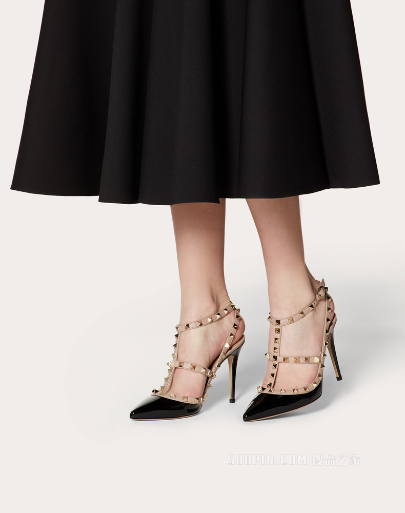 Rockstud 漆皮系带铆钉高跟鞋（鞋跟高 10 厘米）