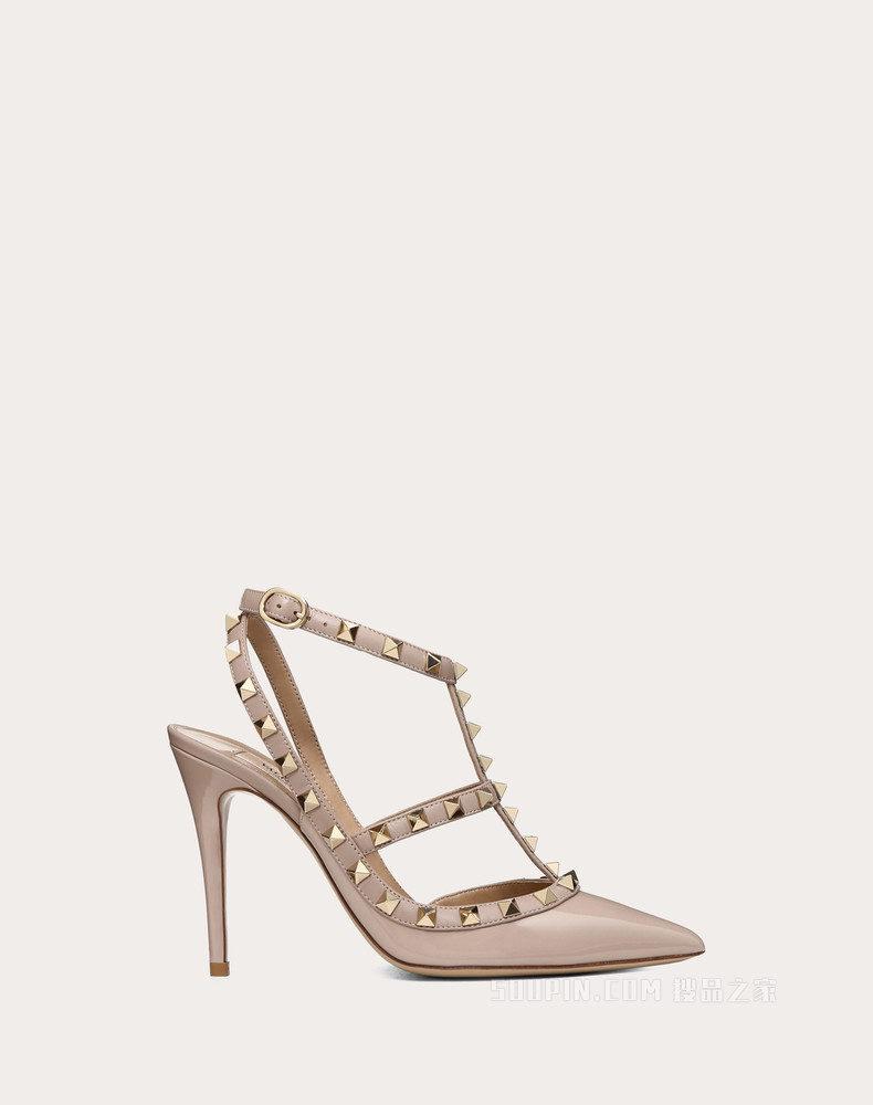 Rockstud 漆皮系带铆钉高跟鞋（鞋跟高 10 厘米）