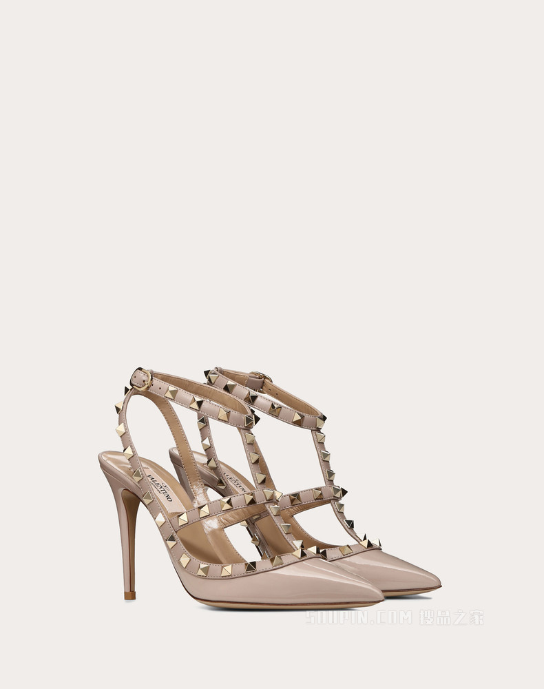 Rockstud 漆皮系带铆钉高跟鞋（鞋跟高 10 厘米）