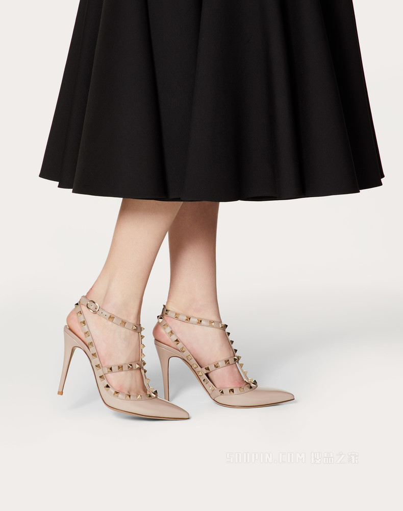 Rockstud 漆皮系带铆钉高跟鞋（鞋跟高 10 厘米）