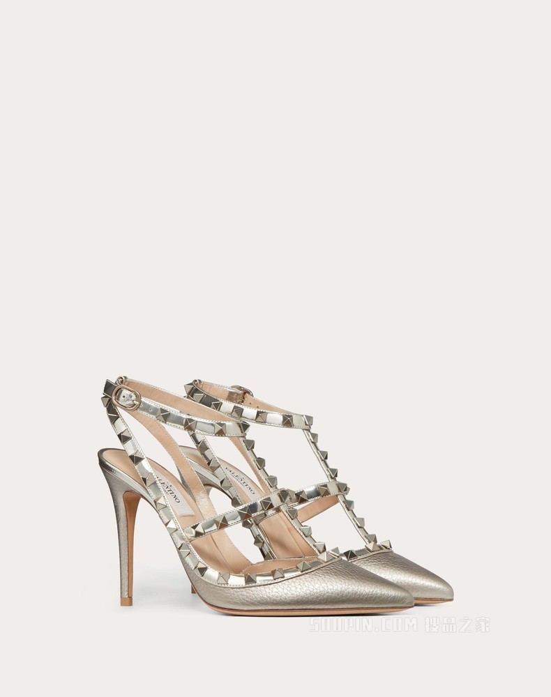 Rockstud 金属质感系带铆钉高跟鞋 （鞋跟高 10 厘米）