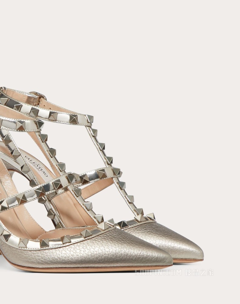 Rockstud 金属质感系带铆钉高跟鞋 （鞋跟高 10 厘米）