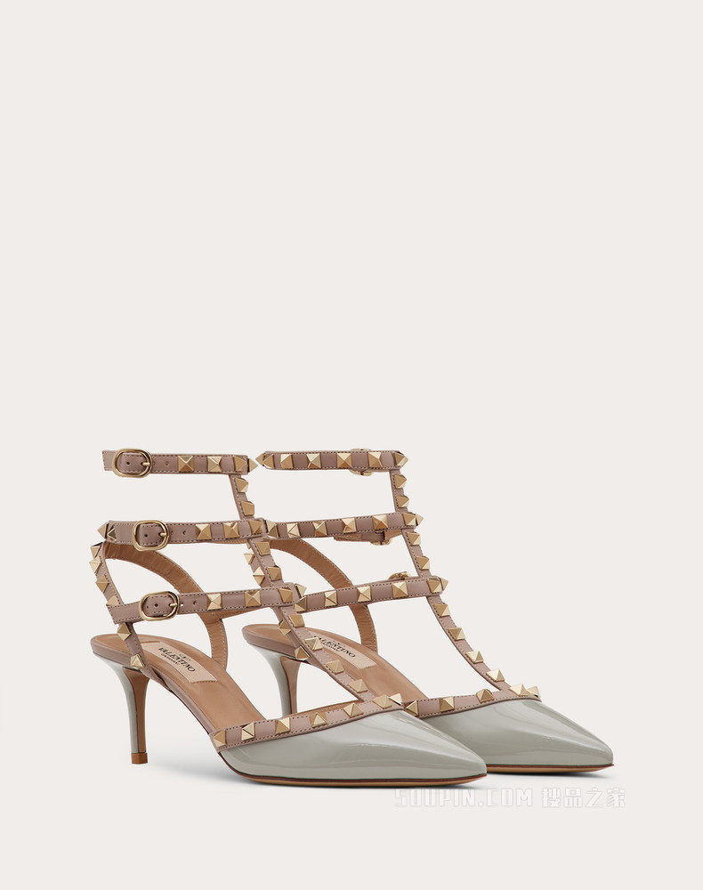 Rockstud 漆皮系带铆钉高跟鞋 （鞋跟高 6.5 厘米）