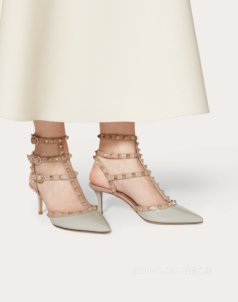 Rockstud 漆皮系带铆钉高跟鞋 （鞋跟高 6.5 厘米）