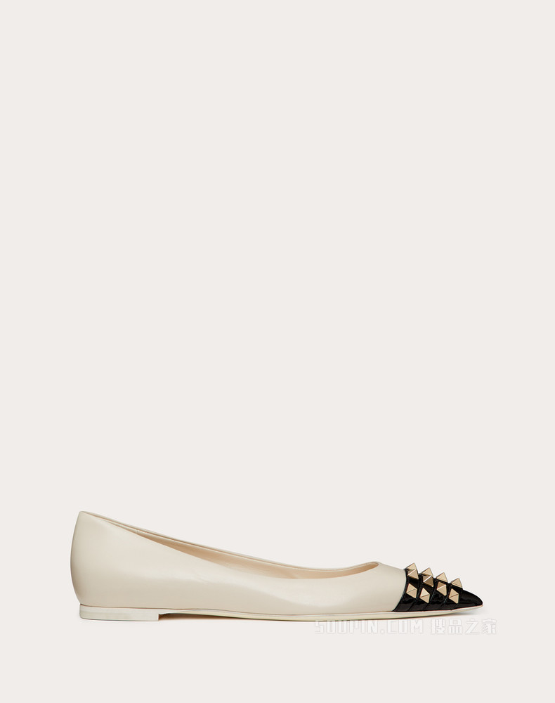 Rockstud 山羊皮和漆皮芭蕾平底鞋（鞋跟高 0.5 厘米）