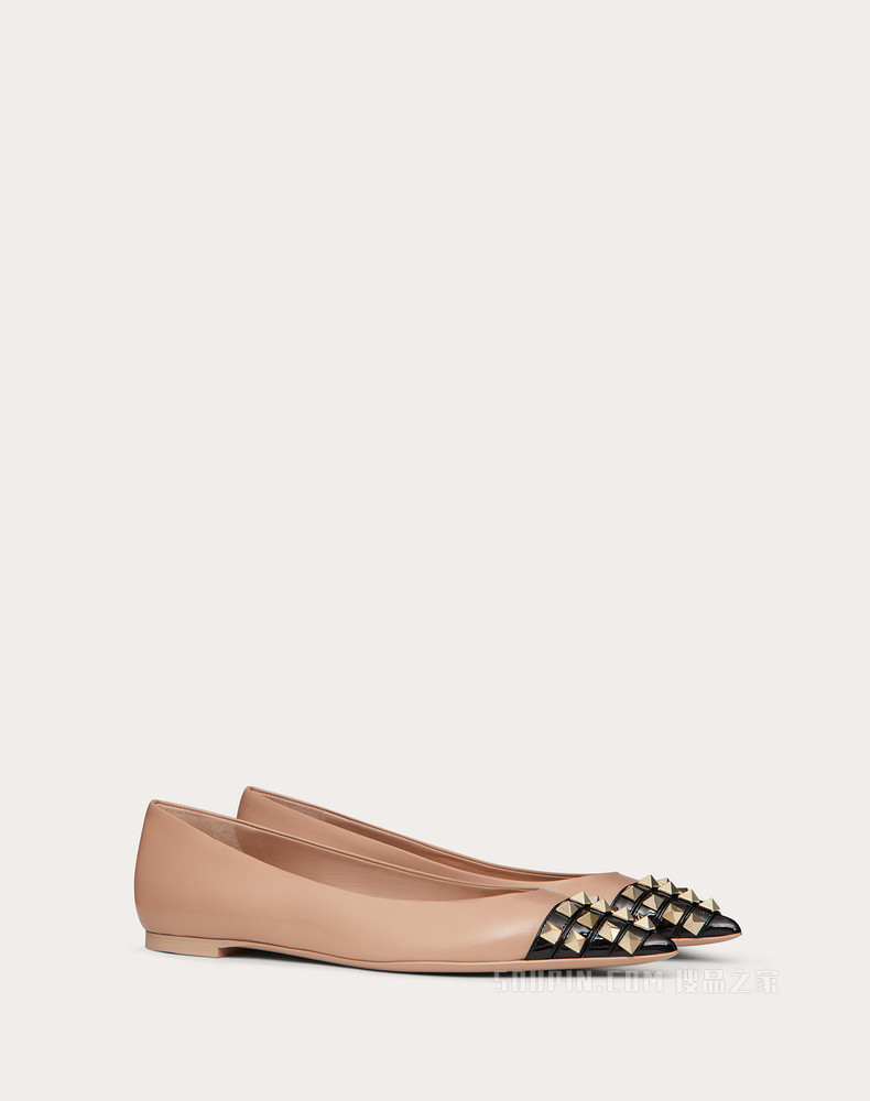Rockstud 山羊皮和漆皮芭蕾平底鞋（鞋跟高 0.5 厘米）
