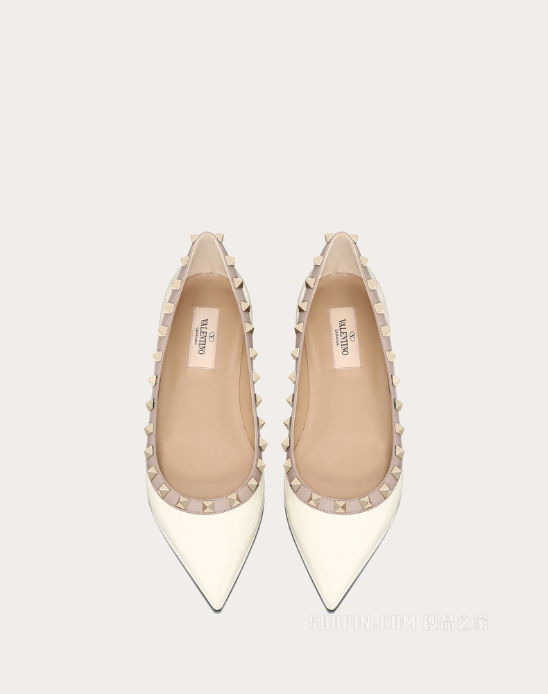 Rockstud 漆皮铆钉芭蕾平底鞋（鞋跟高 0.5 厘米）