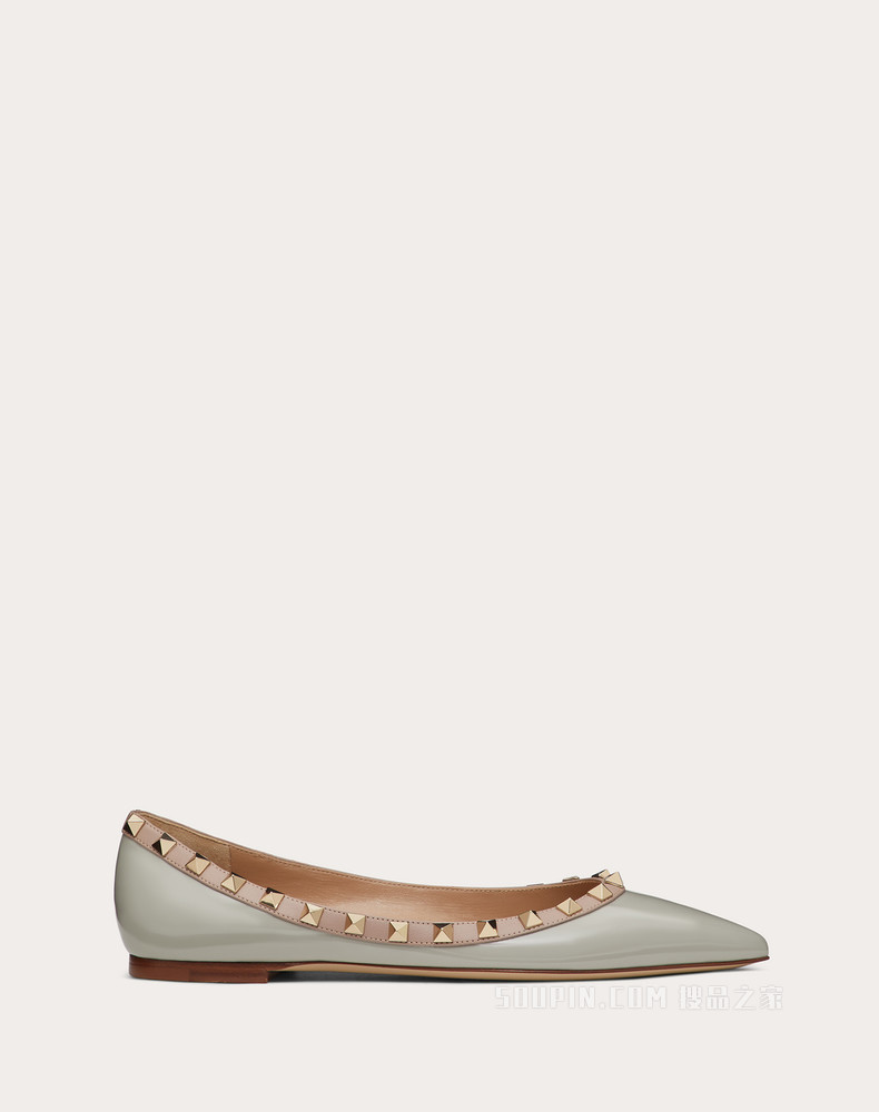 Rockstud 漆皮铆钉芭蕾平底鞋（鞋跟高 0.5 厘米）