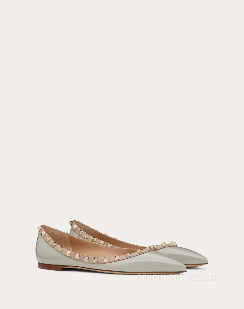Rockstud 漆皮铆钉芭蕾平底鞋（鞋跟高 0.5 厘米）