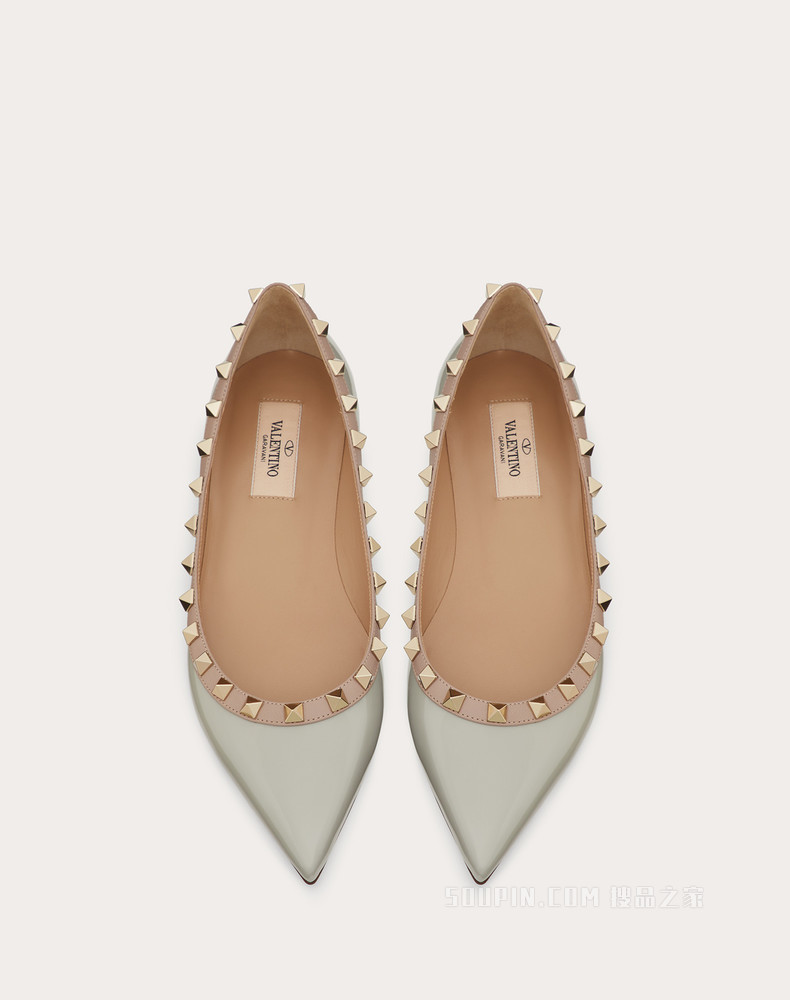 Rockstud 漆皮铆钉芭蕾平底鞋（鞋跟高 0.5 厘米）