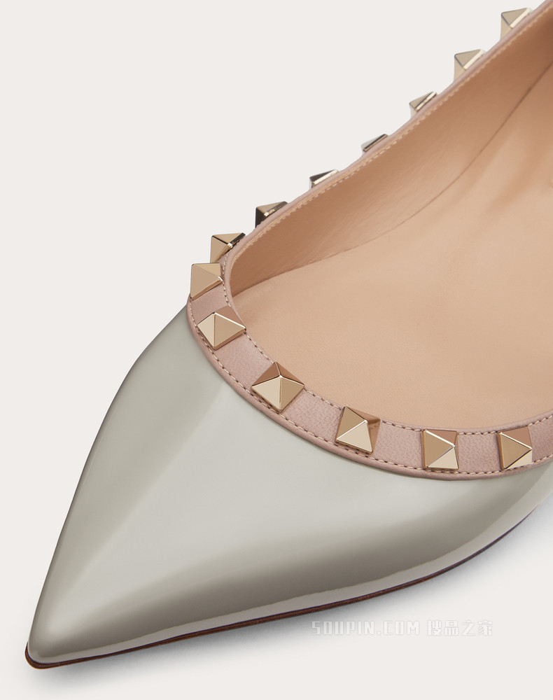 Rockstud 漆皮铆钉芭蕾平底鞋（鞋跟高 0.5 厘米）