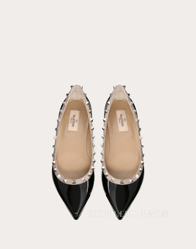 Rockstud 漆皮铆钉芭蕾平底鞋（鞋跟高 0.5 厘米）