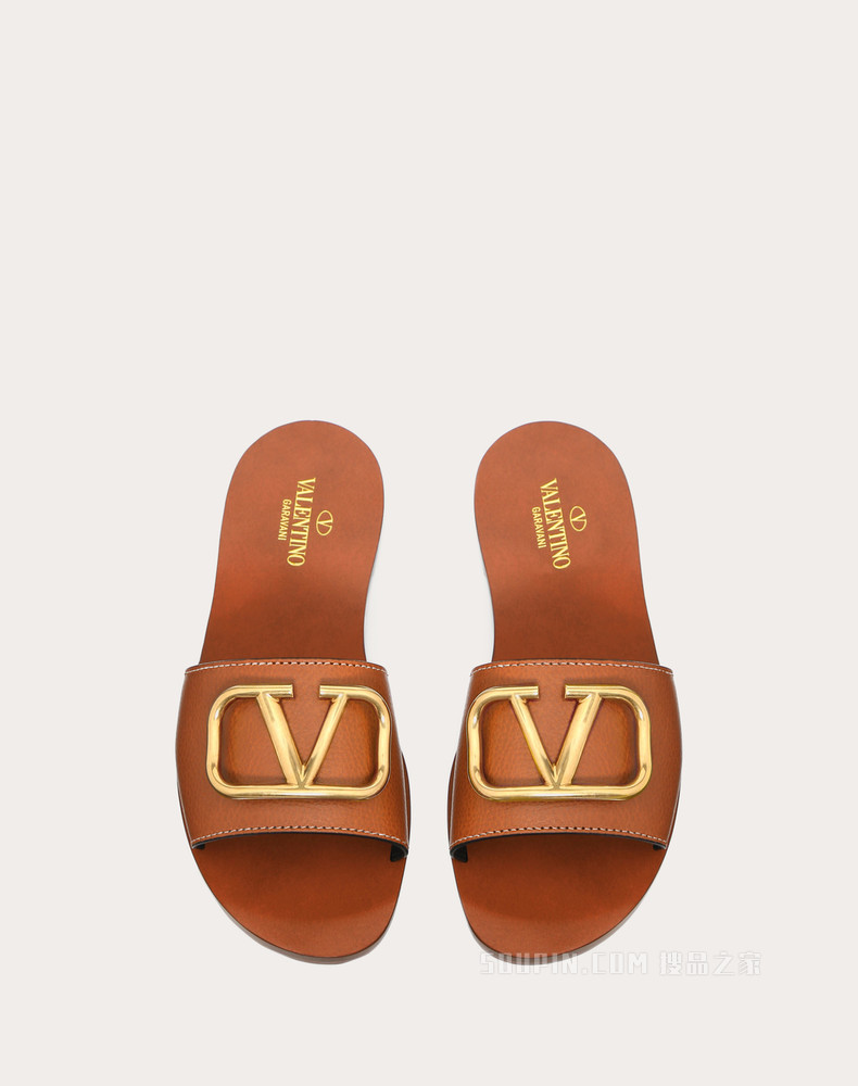 VLogo Signature 粒面牛皮装饰元素拖鞋式凉鞋（鞋跟高 0.5 厘米）