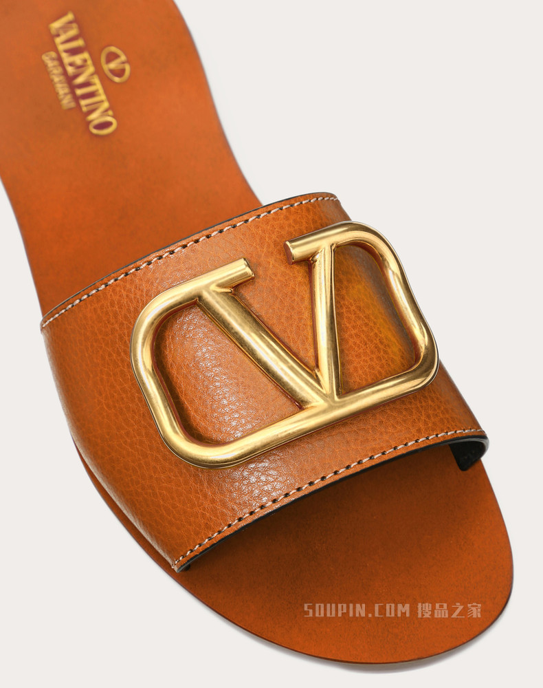 VLogo Signature 粒面牛皮装饰元素拖鞋式凉鞋（鞋跟高 0.5 厘米）