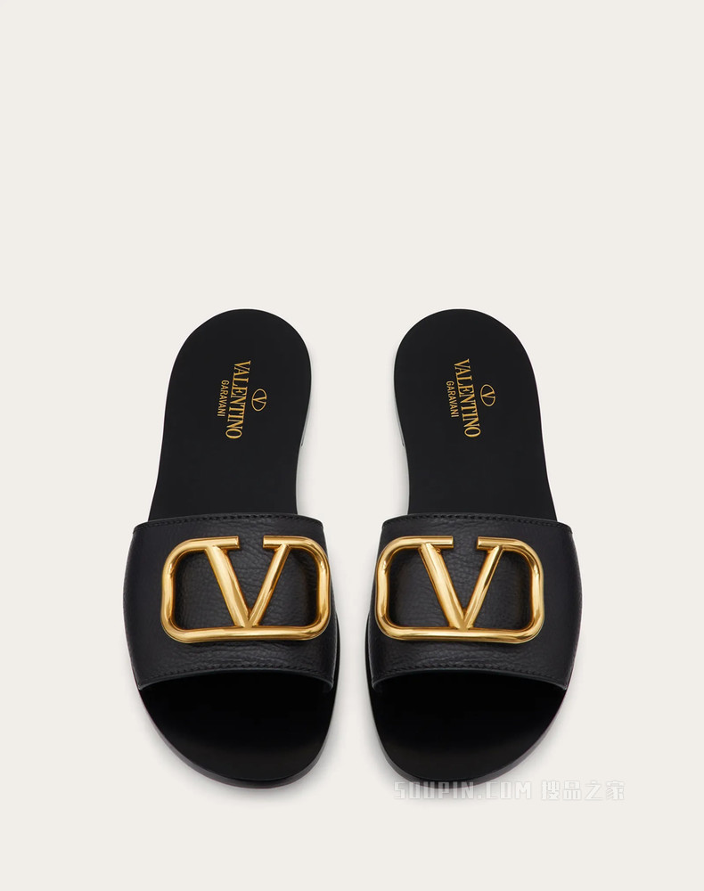 VLogo Signature 粒面牛皮装饰元素拖鞋式凉鞋（鞋跟高 0.5 厘米）