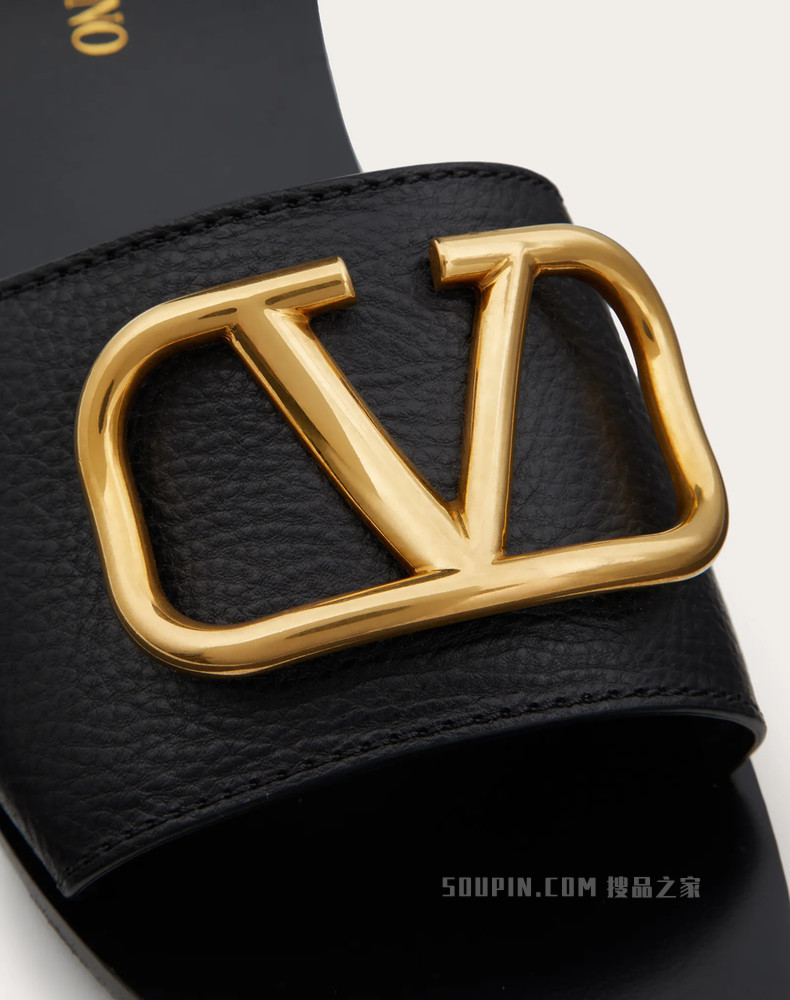 VLogo Signature 粒面牛皮装饰元素拖鞋式凉鞋（鞋跟高 0.5 厘米）
