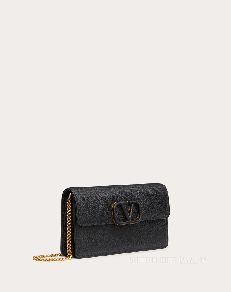 VLogo Signature 粒面小牛皮链式钱包