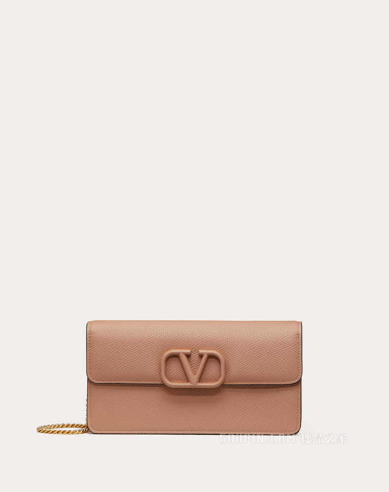 VLogo Signature 粒面小牛皮链式钱包