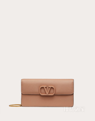 VLogo Signature 粒面小牛皮链式钱包
