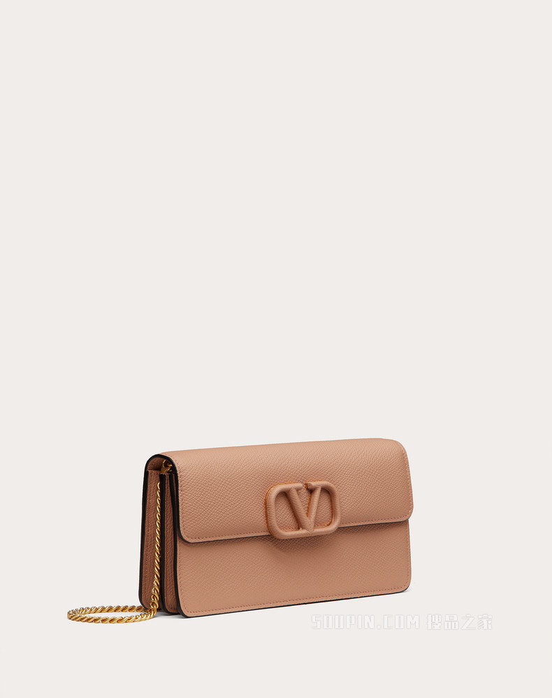 VLogo Signature 粒面小牛皮链式钱包