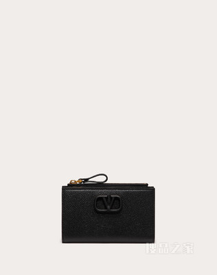 VLogo Signature 粒面小牛皮拉链式卡夹