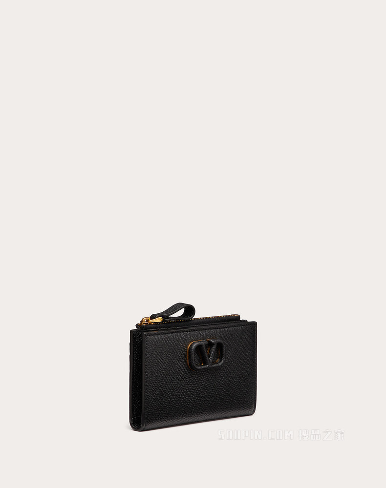 VLogo Signature 粒面小牛皮拉链式卡夹