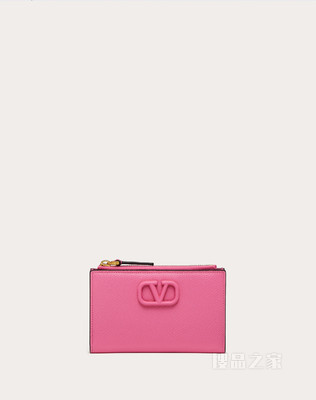 VLogo Signature 粒面小牛皮拉链式卡夹