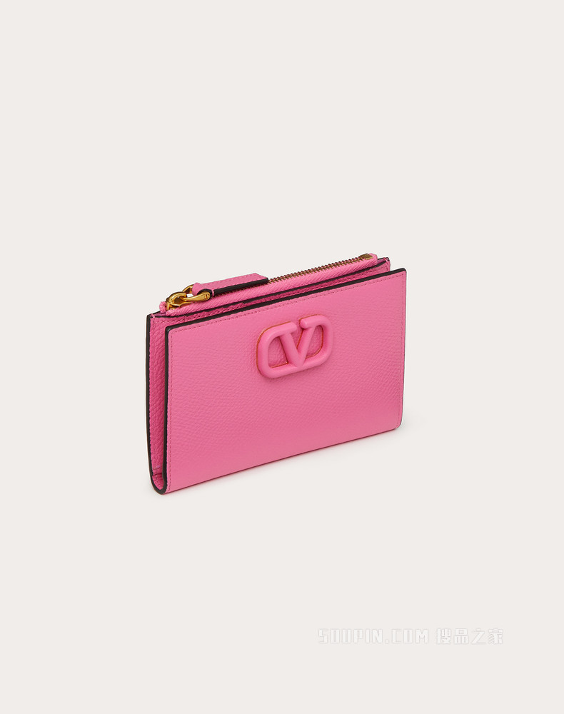 VLogo Signature 粒面小牛皮拉链式卡夹