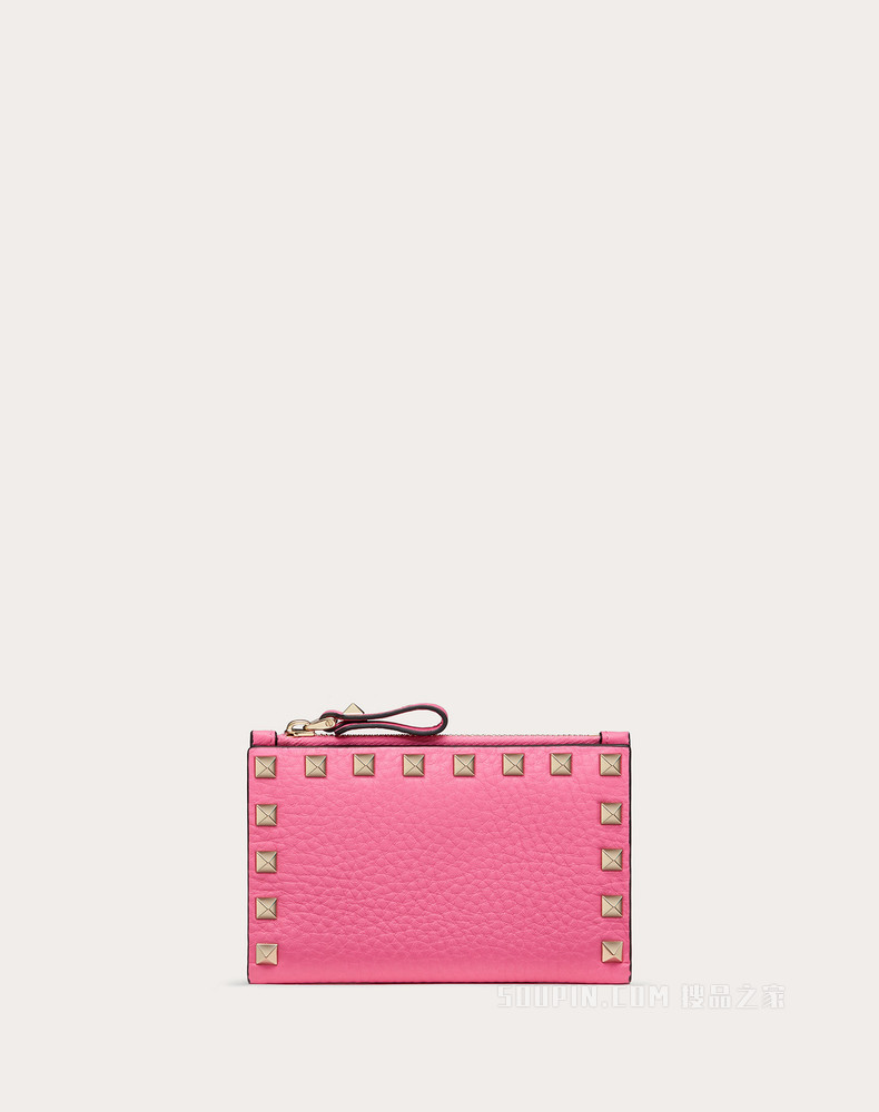 Rockstud 粒面小牛皮拉链式卡夹
