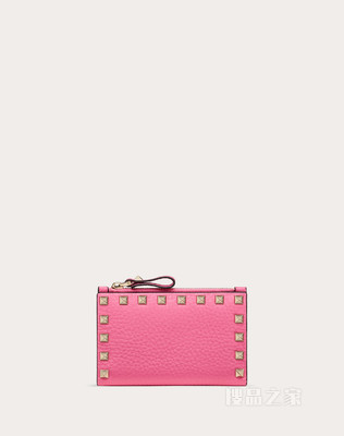 Rockstud 粒面小牛皮拉链式卡夹