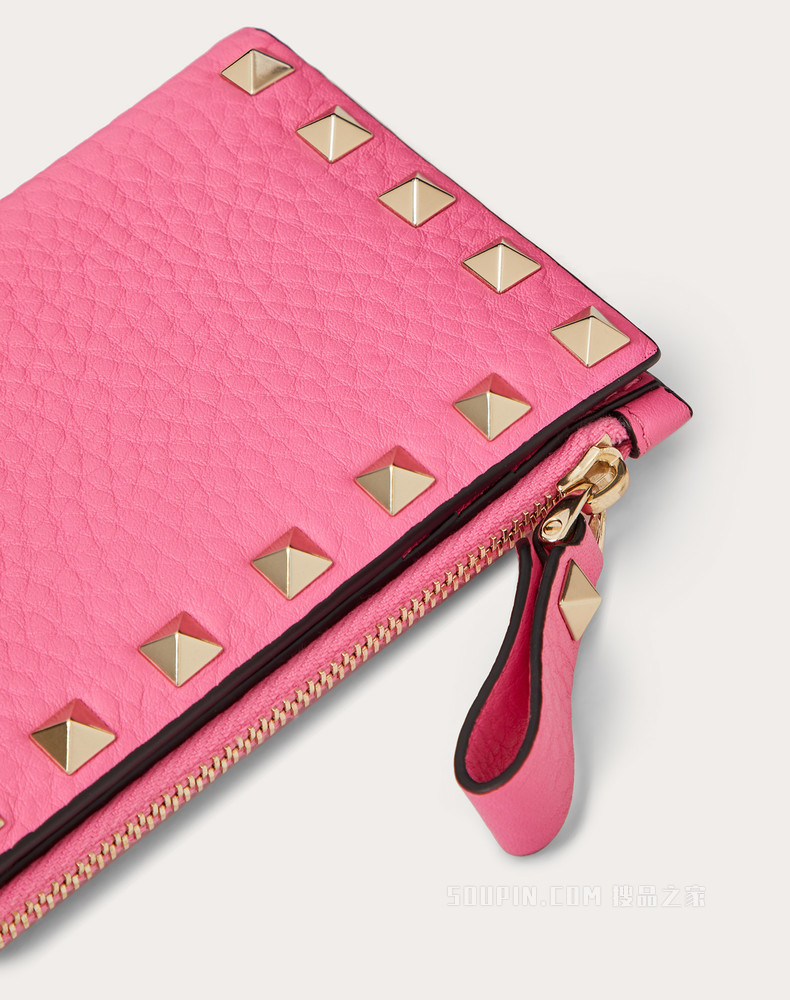 Rockstud 粒面小牛皮拉链式卡夹