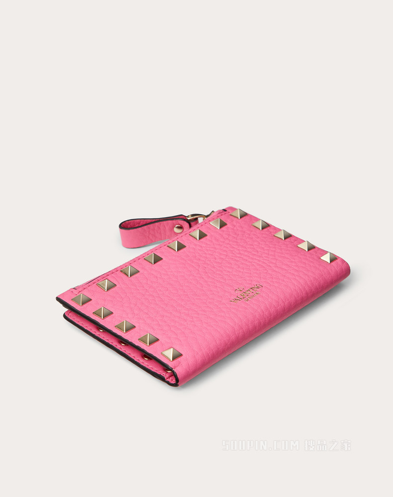 Rockstud 粒面小牛皮拉链式卡夹