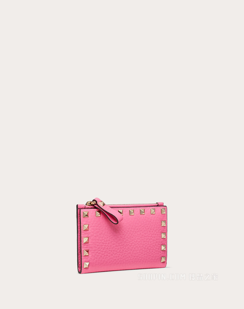 Rockstud 粒面小牛皮拉链式卡夹