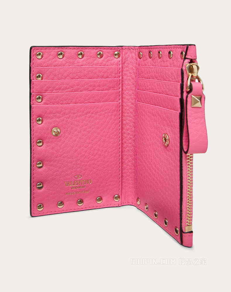 Rockstud 粒面小牛皮拉链式卡夹