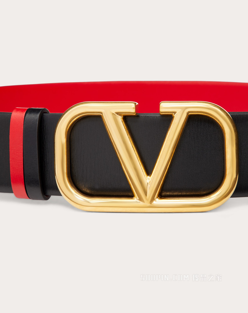 双面 VLogo Signature 光面小牛皮腰带（宽 4 厘米）