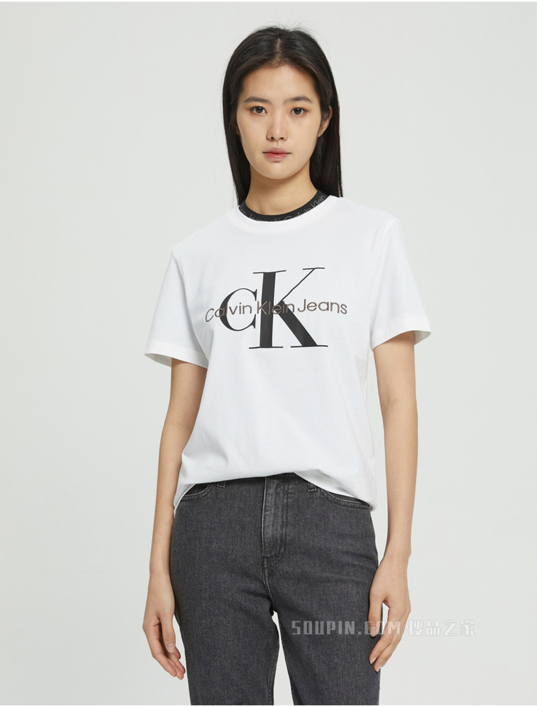 Calvin Klein 女士舒适简约纯棉醒目LOGO短袖T恤J218885