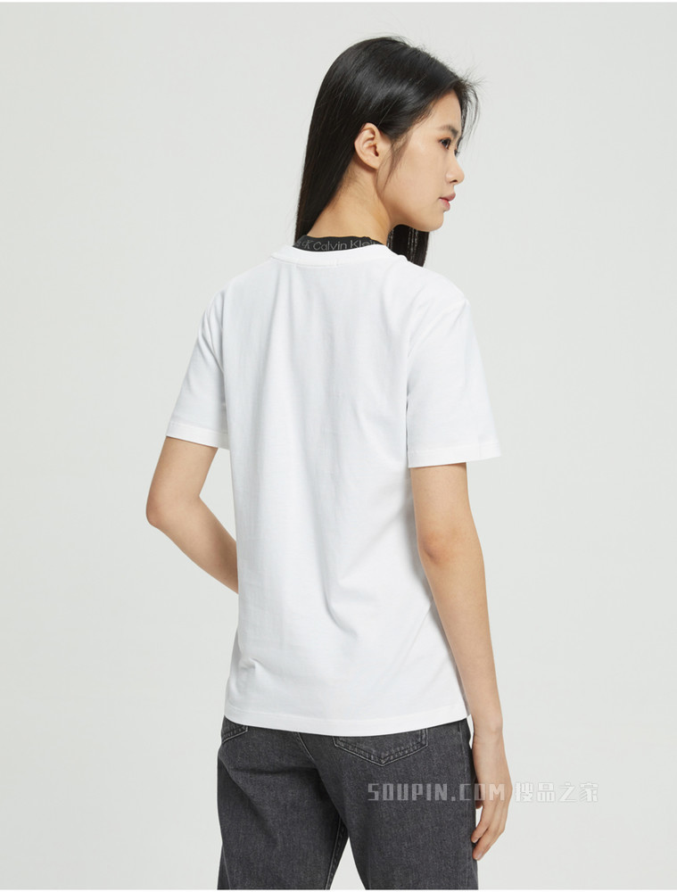 Calvin Klein 女士舒适简约纯棉醒目LOGO短袖T恤J218885