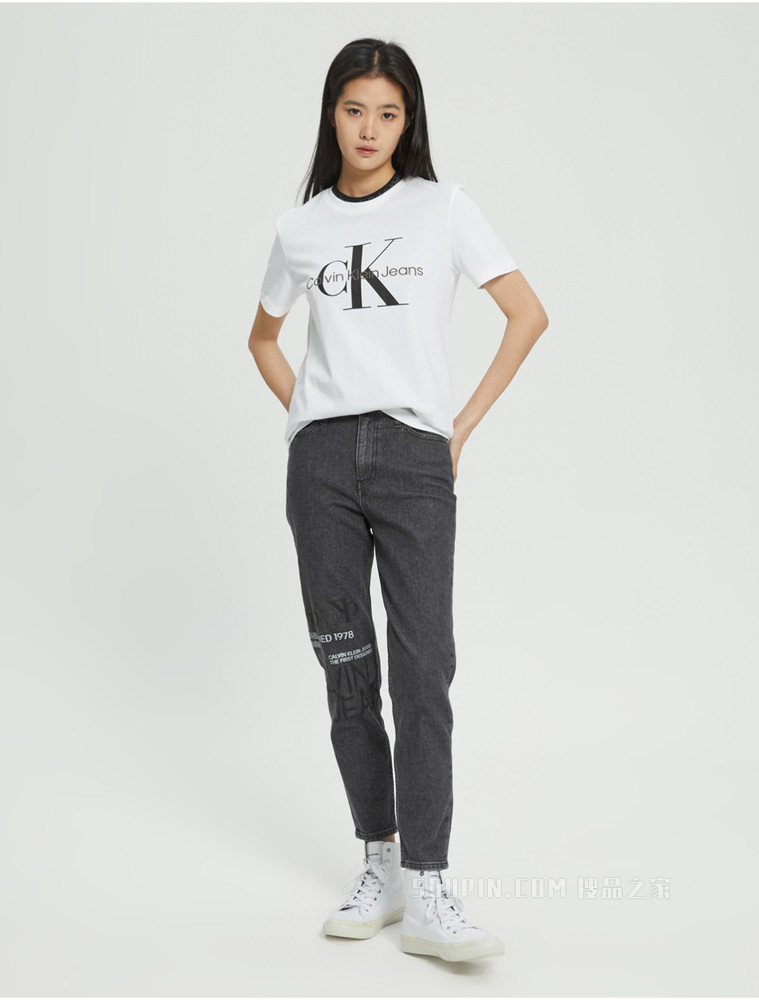Calvin Klein 女士舒适简约纯棉醒目LOGO短袖T恤J218885