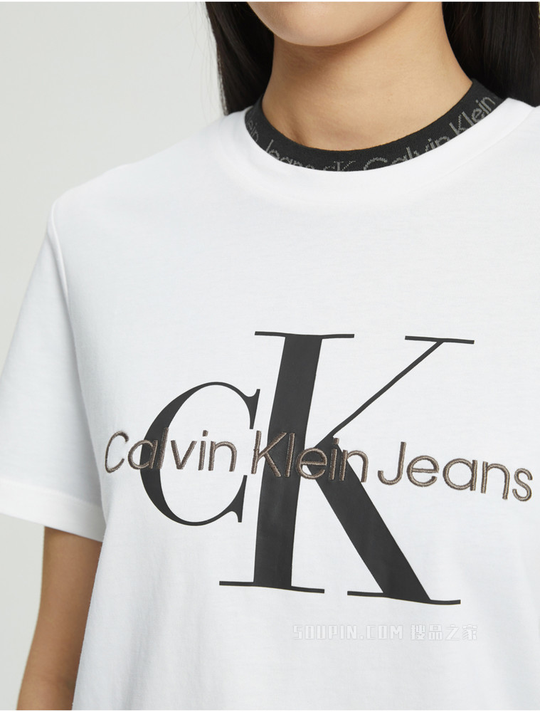 Calvin Klein 女士舒适简约纯棉醒目LOGO短袖T恤J218885