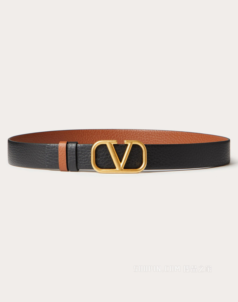 VLogo Signature 麋鹿印花小牛皮双面腰带（宽 3 厘米）